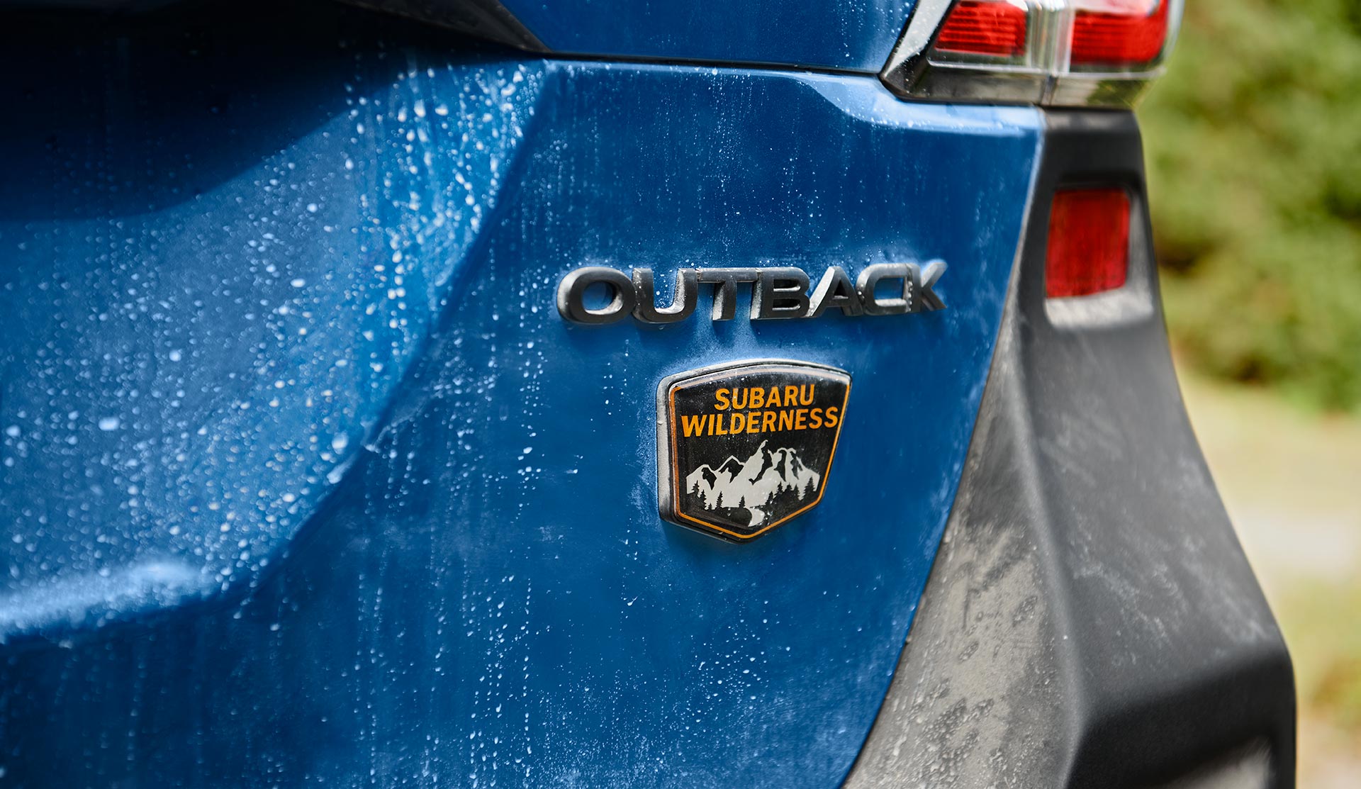 Close shot of 2025 Outback Wilderness rear badge.