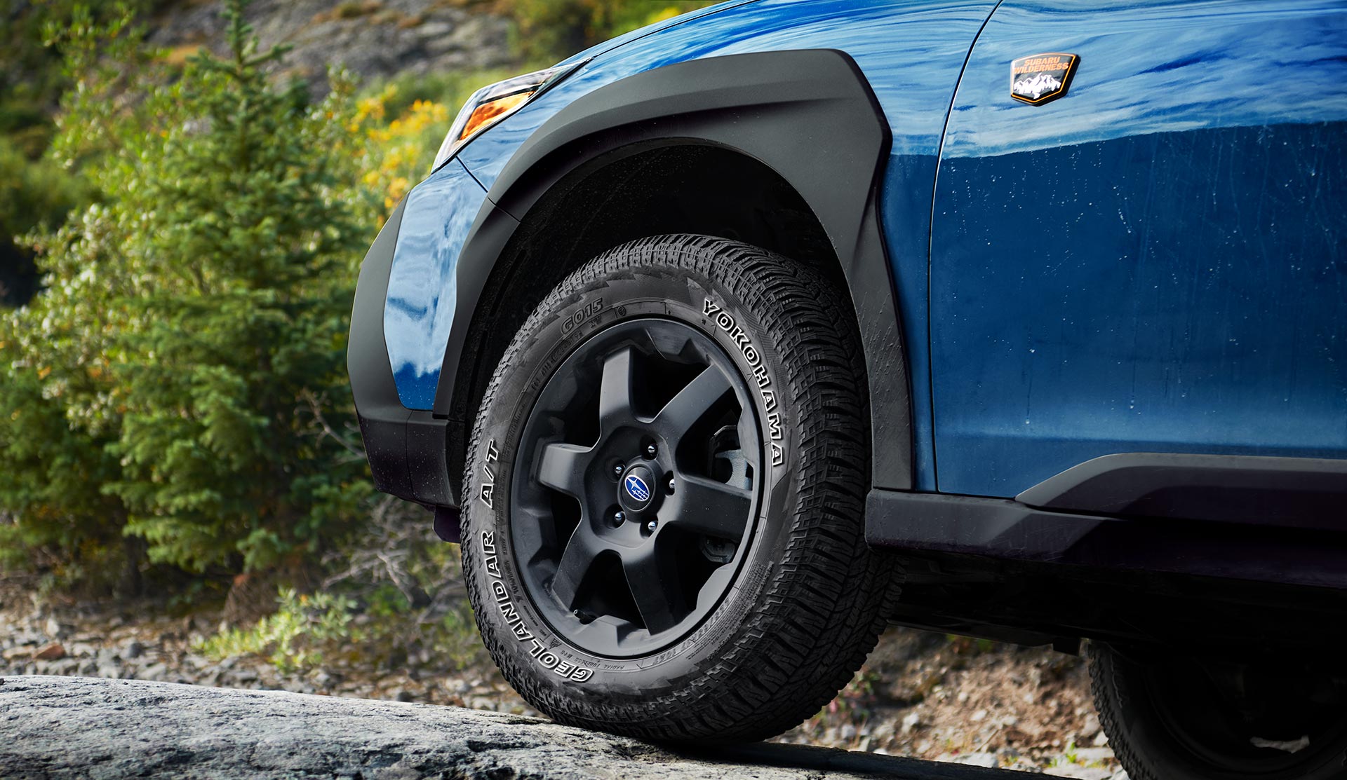 Close shot of 2025 Outback Wilderness rugged front fender.