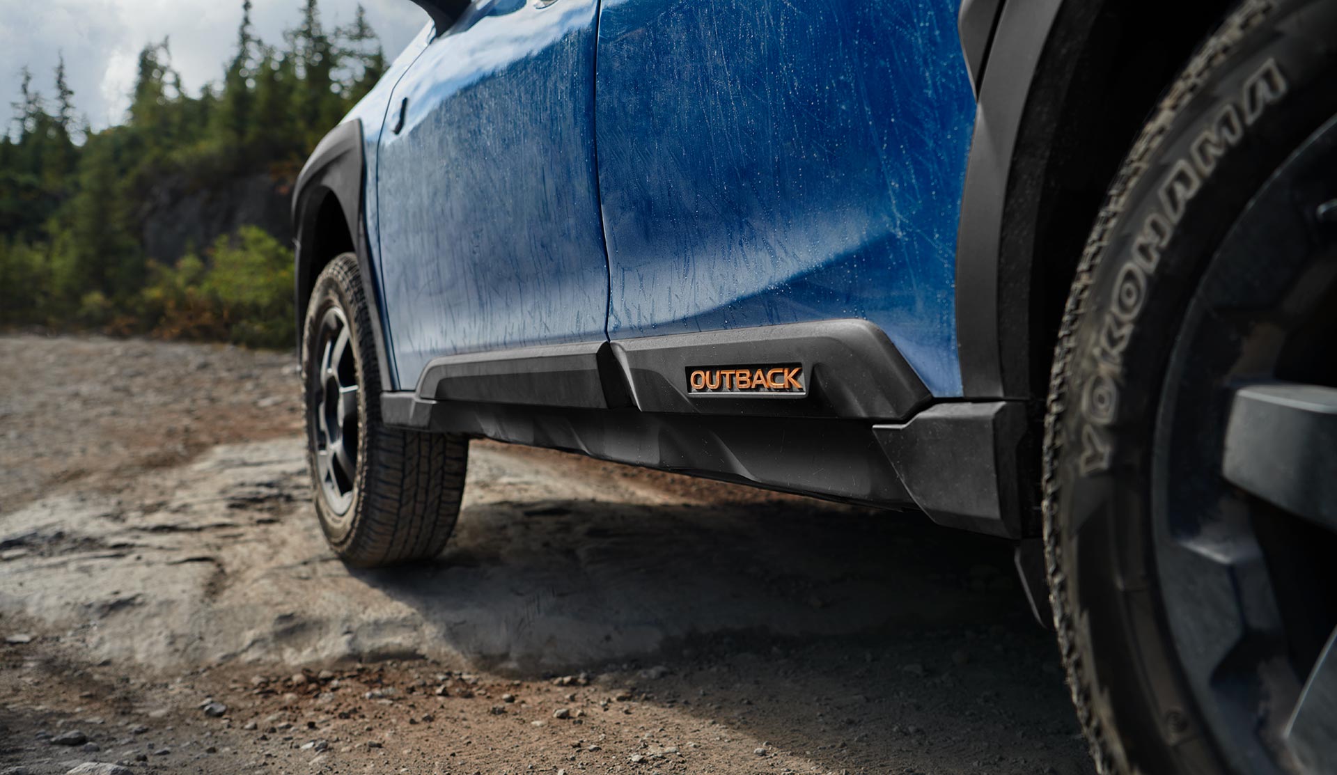 Close shot of 2025 Outback Wilderness rugged side sill.